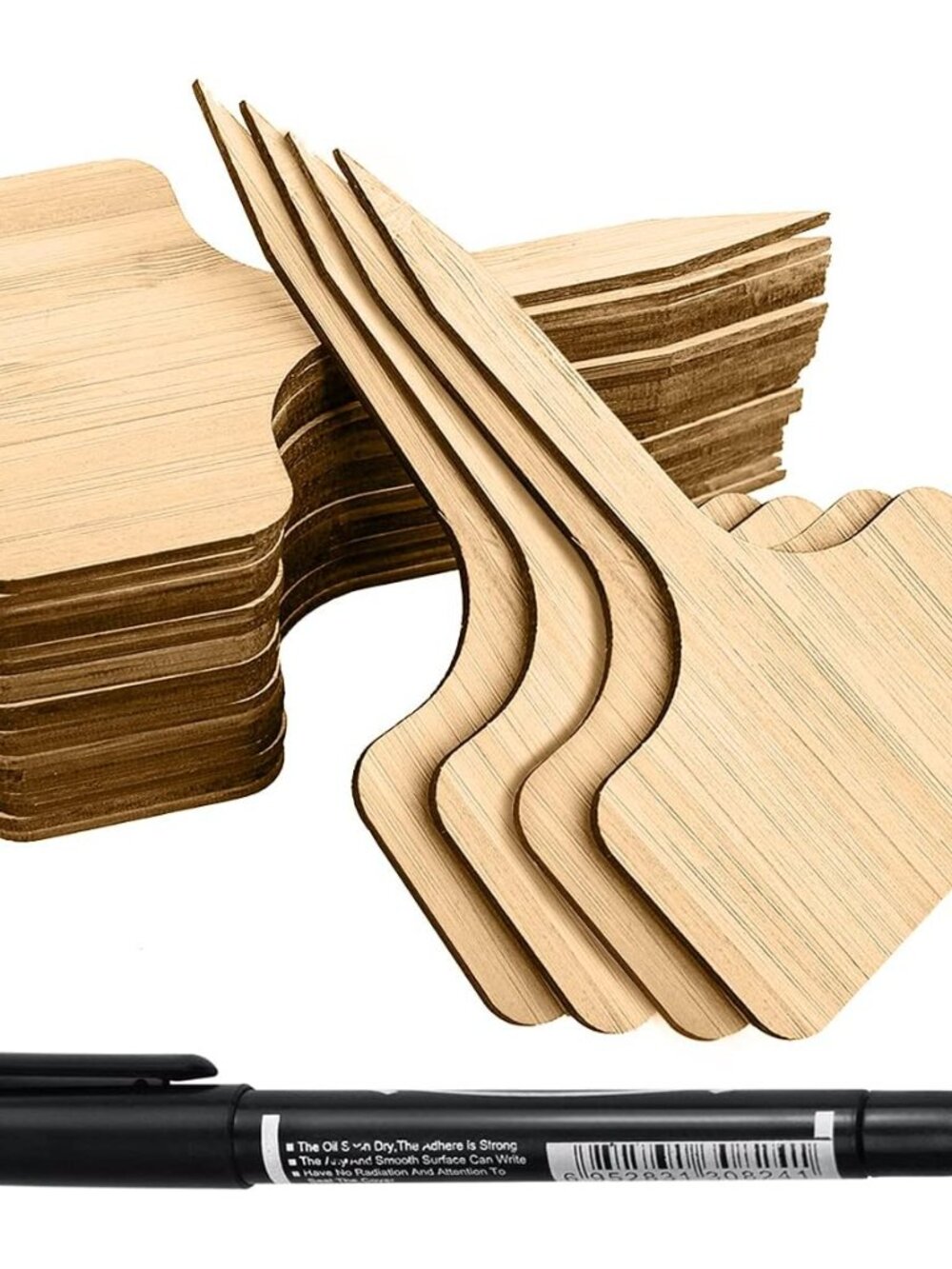 50Pcs Bamboo Plant Labels with A Marker Pen T-Type Wooden Plant Sign Tags Garden